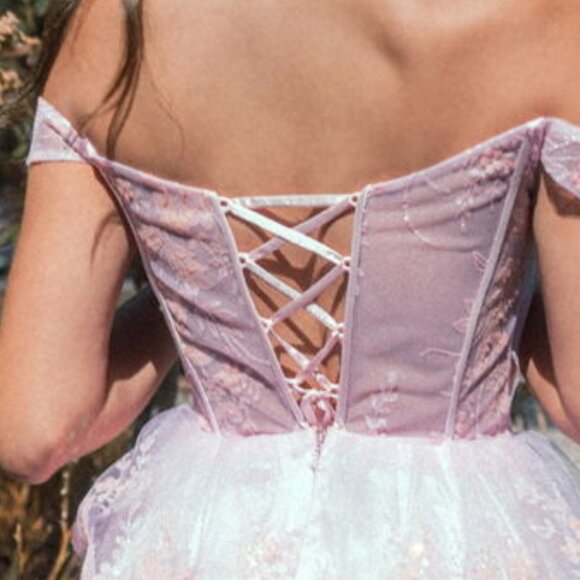 NEW FORMAL OFF SHOULDER HOMECOMING RUFFLED DRESS W/ SWEETHEART NECK GL GS3506 - Picture 6 of 10